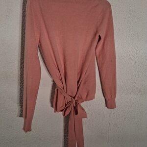 Pink Tie-Back Sweater 100% Cashmere Wrap Cardigan Quiet Luxury Belted One Size